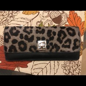 MK fo fur leopard print leather wallet